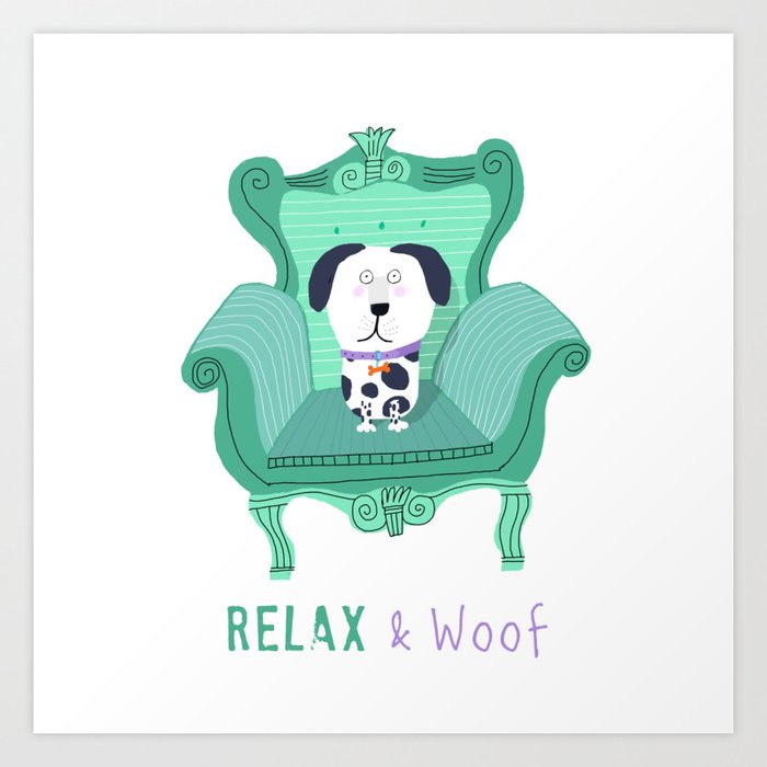 Relax and Woof with this Cute Black and White Dog Illustrated by Children's Artist Carla Daly Art Print