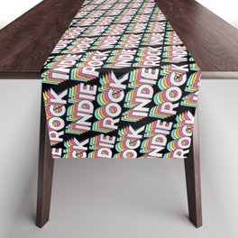 Indie Rock Trendy Rainbow Text Pattern (Black) Table Runner