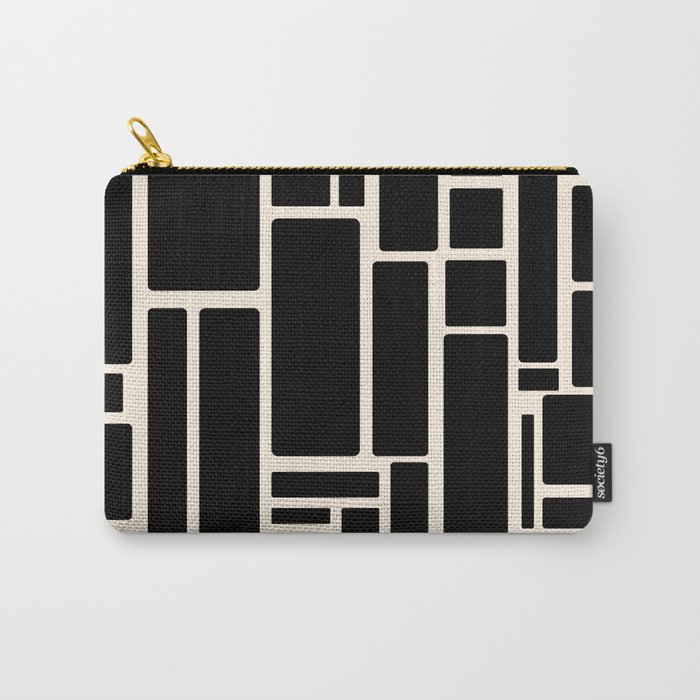 Modulus Minimalist Geometric Pattern in Black and Almond Cream Carry-All Pouch