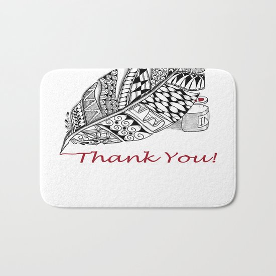 Zentangle Thank You - Black and White Illustration Bath Mat