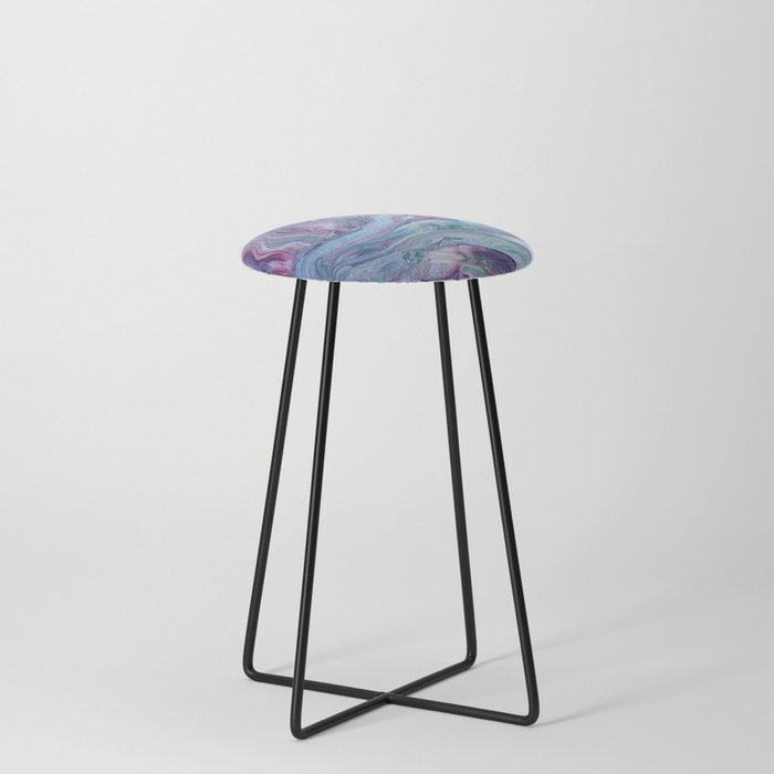 Wavy Abstract Blue Counter Stool