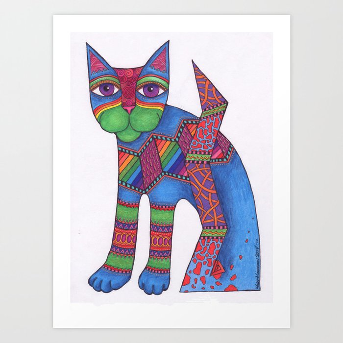 Blue Zen Cat Art Print