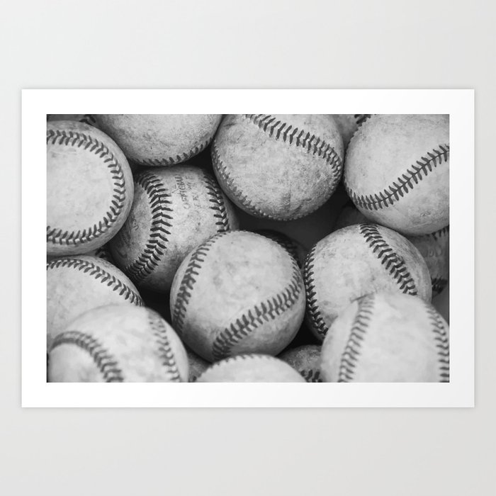 Baseballs Black & White Graphic Illustration Design Art Print