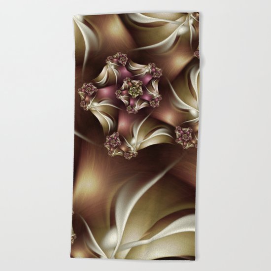 Abiding Fractal Spiral in Brown, White and Pink Beach Towel