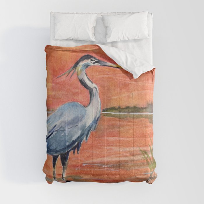 Great Blue Heron in Marsh Comforter