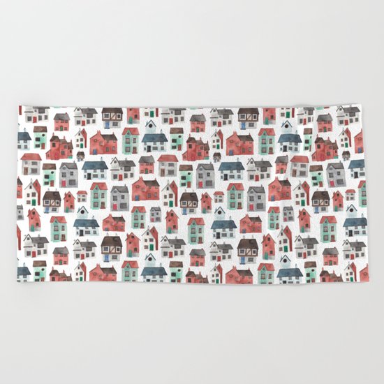 Watercolour Houses Beach Towel