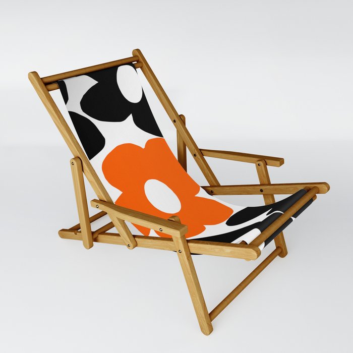 Large Orange and Black Retro Flowers White Background #decor #society6 #buyart Sling Chair