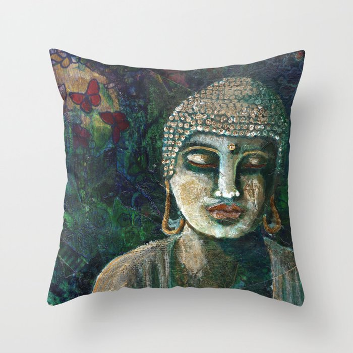 Buddha and Butterfly Throw Pillow