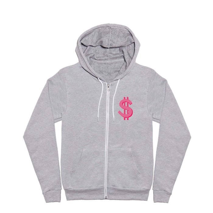 Society6 Full Zip Hoodie | Pink Dollar Sign Symbol - Preppy Aesthetic Decor by Aesthetic Wall Decor by SB Designs - Athletic Heather - Chest Graphic - X-Large