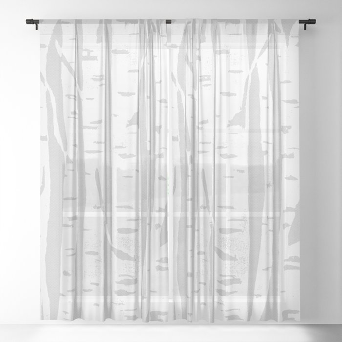 Woodcut Birches Grey Sheer Curtain