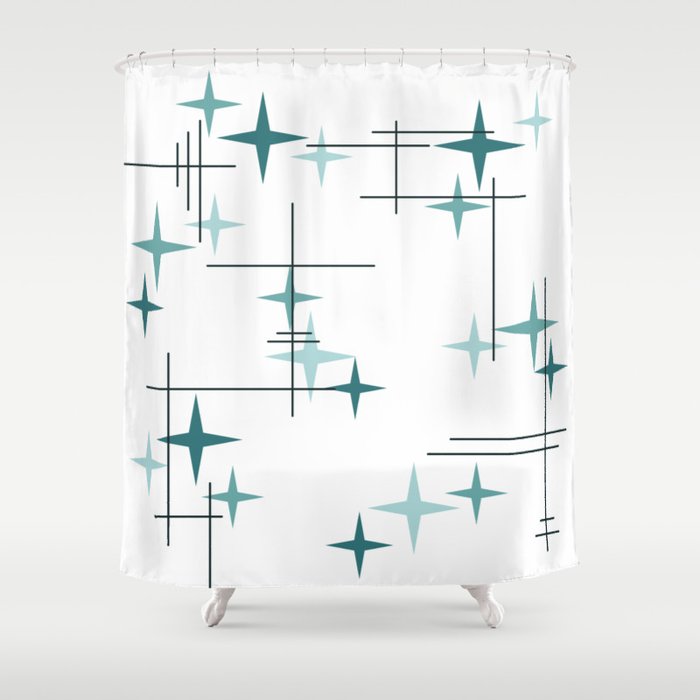 Mid Century Modern Stars (Teal) Shower Curtain