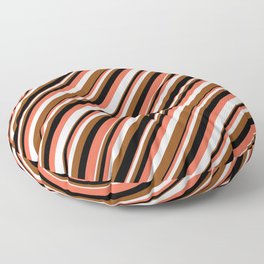 [ Thumbnail: Red, Mint Cream, Brown, and Black Colored Striped/Lined Pattern Floor Pillow ]
