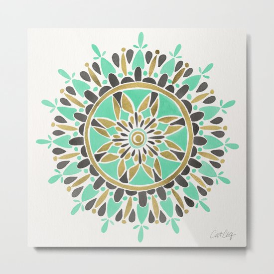Mint & Gold Mandala Metal Print