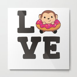 Sweet Monkey Funny Animals In Donut Pink Metal Print