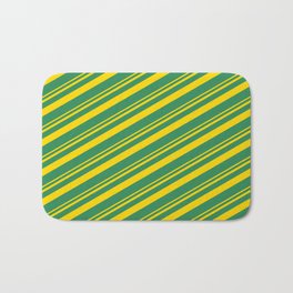 [ Thumbnail: Yellow & Sea Green Colored Lines/Stripes Pattern Bath Mat ]