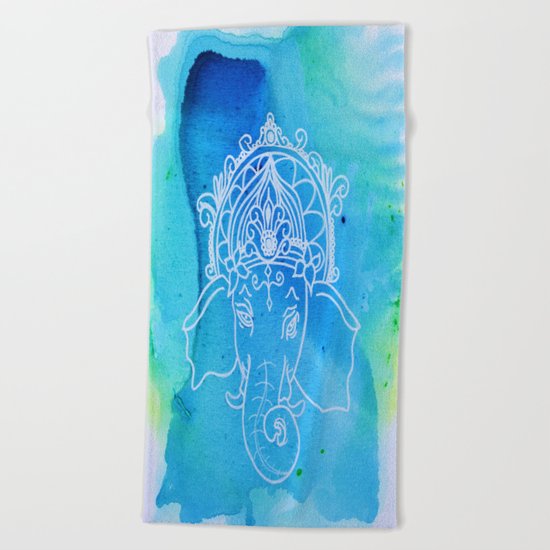 Watercolor Elephant Beach Towel