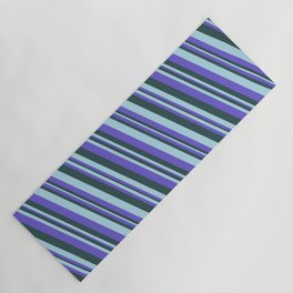 [ Thumbnail: Slate Blue, Dark Slate Gray, and Light Blue Colored Pattern of Stripes Yoga Mat ]