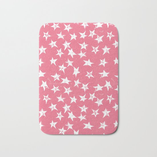 Linocut Stars- Blush & White Bath Mat