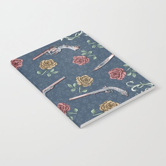 Elegant Guns, Knives and Roses on Blue Notebook