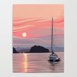 Smooth Sailboat Sunset Poster