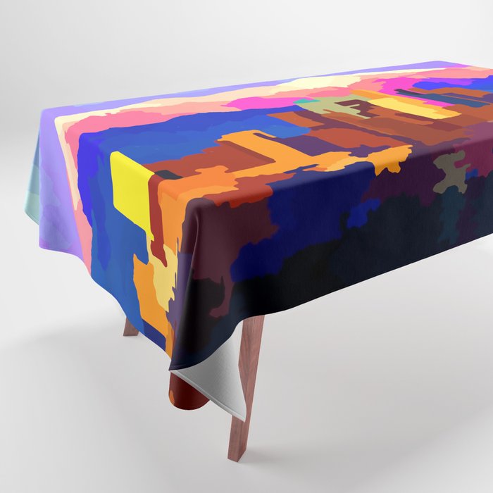 Downtown Los Angeles Skyline San Gabriel Mountains Tablecloth by Jon