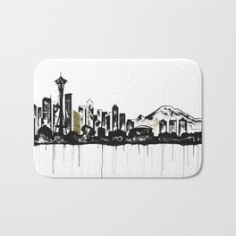 Seattle Skyline Bath Mat | Pop Art, Blackandgold, Vintage, Oil, Seattle, Skyline, Seattleskyline, Citylife, Painting, Black And White 