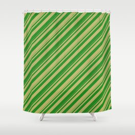 [ Thumbnail: Forest Green & Dark Khaki Colored Lines/Stripes Pattern Shower Curtain ]