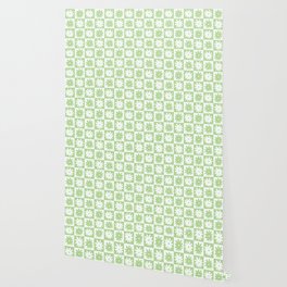 Green And White Checkered Flower Pattern Wallpaper