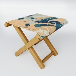 Monstera jungle leaves in cobalt and carmine Folding Stool