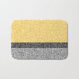 Yellow Grey and Black Section Stripe and Graphic Burlap Print Bath Mat | 3Stripes, Asymmetricaldesign, Graphicdesign, Modernabstract, Graphicburlapprint, Crosshatchpattern, Pattern, Abstract, Simpleboldabstract, Yellowgreyblack 