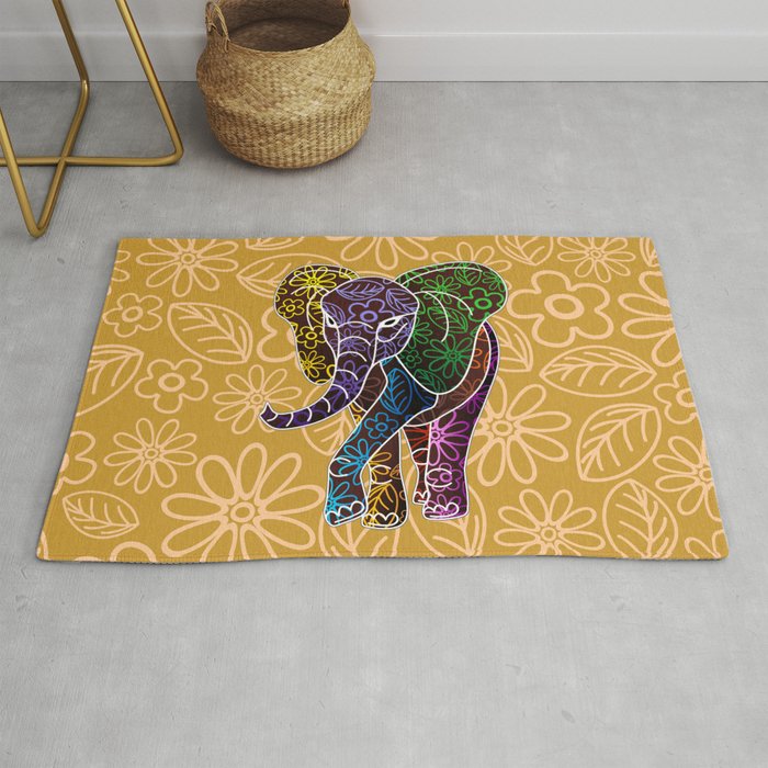 Elephant Floral Batik Art Design Rug