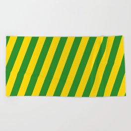 [ Thumbnail: Yellow & Forest Green Colored Stripes/Lines Pattern Beach Towel ]