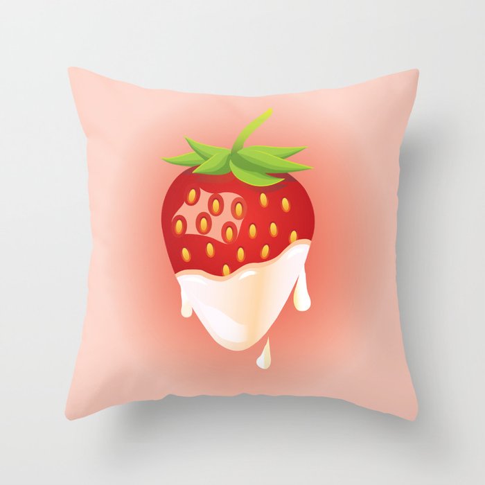 Strawberry covered with cream Throw Pillow