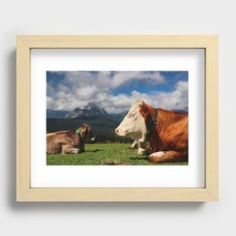 Two Brown Cows Mountain View Tyrolean Recessed Framed Print