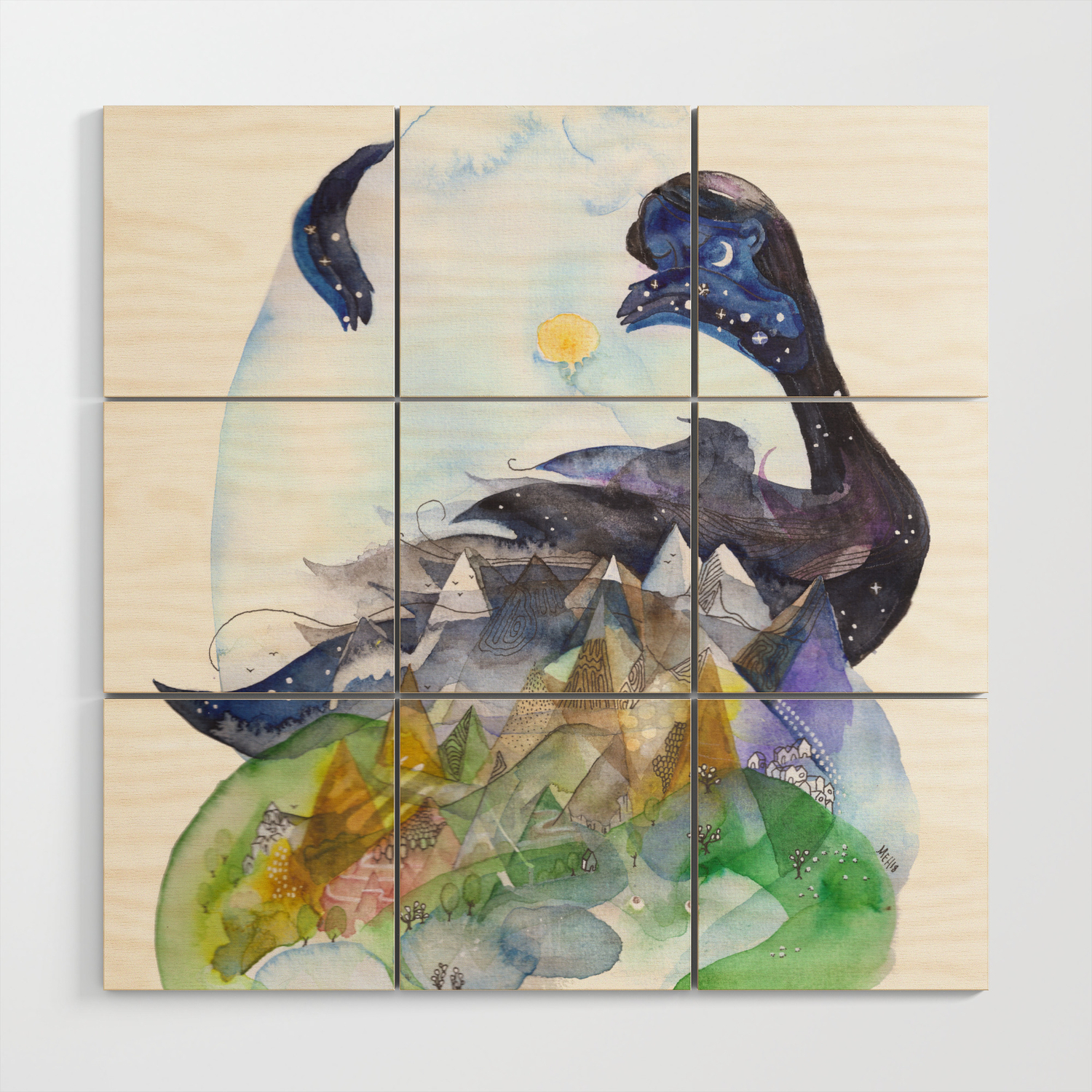 Day Night Mountains Love Wood Wall Art By Maaikehaneveld