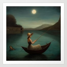 Moon Fishing Art Print