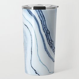 White Blue Marble Abstract Design Travel Mug