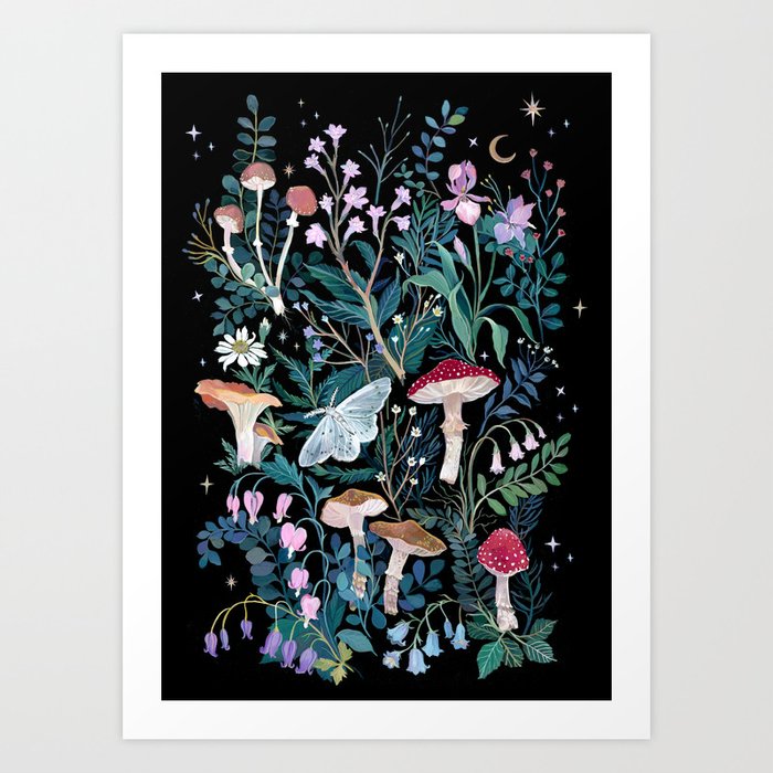 Night Mushrooms Art Print