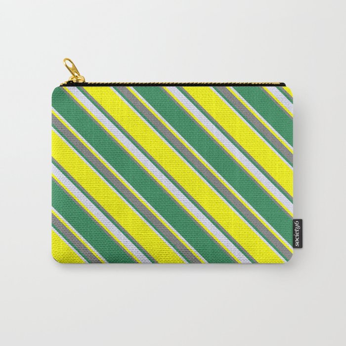 Yellow, Gray, Sea Green, and Lavender Colored Striped Pattern Carry-All Pouch