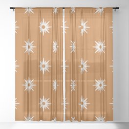 Mustard atomic mid century white stars pattern Sheer Curtain