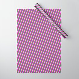 [ Thumbnail: Blue, Light Pink, Fuchsia & Green Colored Pattern of Stripes Wrapping Paper ]