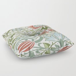 William Morris Persian Pattern, Vintage Red and Green Floral Leaves,Victorian Wallpaper, Floor Pillow