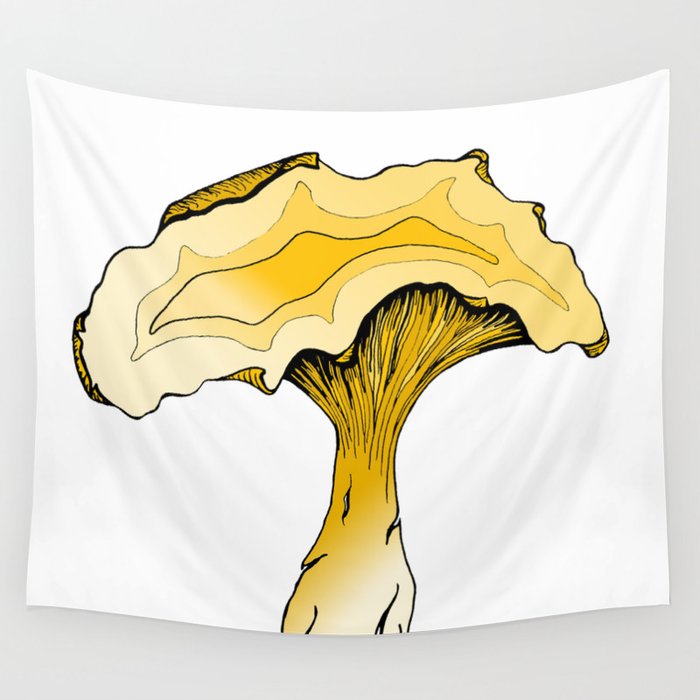 Chanterelle Mushroom, Hand drawn, Pen and Ink, Food, Nature Wall Tapestry