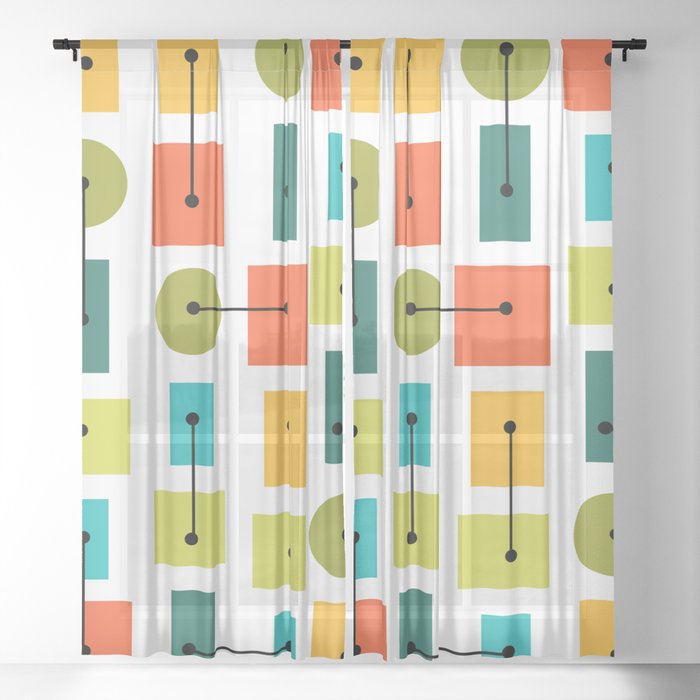 Atomic Age Simple Shapes Multicolored Sheer Curtain