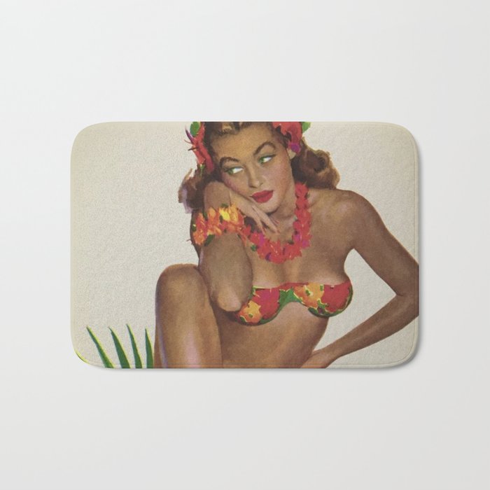 Hawaiian Hula Maiden Vintage Travel Poster Bath Mat