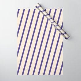 [ Thumbnail: Beige & Dark Slate Blue Colored Lines/Stripes Pattern Wrapping Paper ]