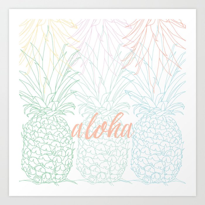 aloha pineapple sketch Art Print