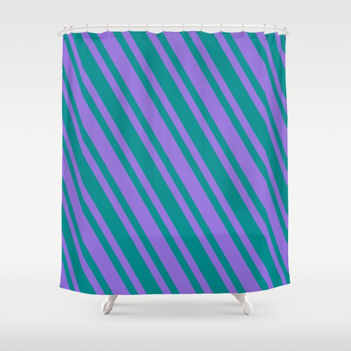 Dark Cyan & Purple Colored Lined/Striped Pattern Shower Curtain