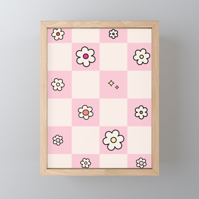 Checkered Daisies Pink Framed Mini Art Print