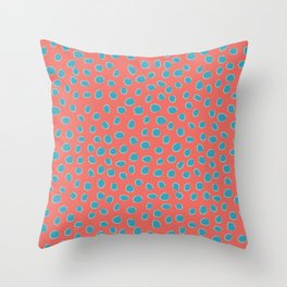 Living Coral and Turquoise, Teal Polka Dots Throw Pillow